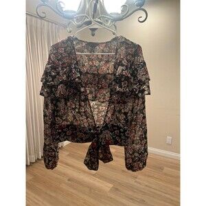 ZARA WOMENS BLACK FLORAL TIE SHIRT BLOUSE NEW LOOK SIZE S 4